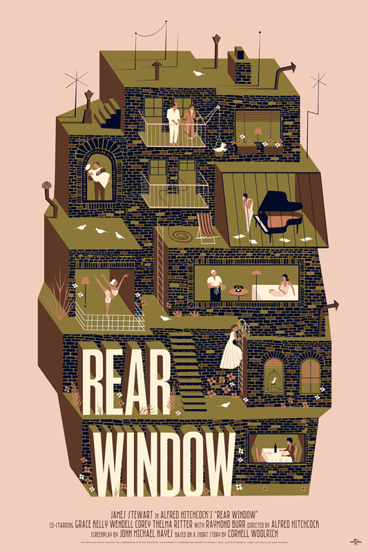 「裏窓」レギュラー Rear Window Regular Poster by Adam Simpson. 24"x36"screen print. Hand numbered. Edition of 225.  Printed by D&L Screenprinting.  US$45