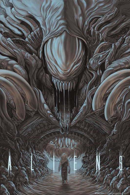 「エイリアン2」Aliens Poster by Randy Ortiz.  24"x36" screen print.  Hand numbered. Edition of 350.  Printed by D&L Screenprinting.  US$50