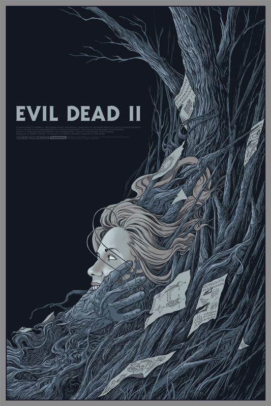 「死霊のはらわたII」 EVIL DEAD 2 Variant Poster by Randy Ortiz.  24"x36" screen print. Hand numbered. Edition of 100.  Printed by D&L Screenprinting.  US$65