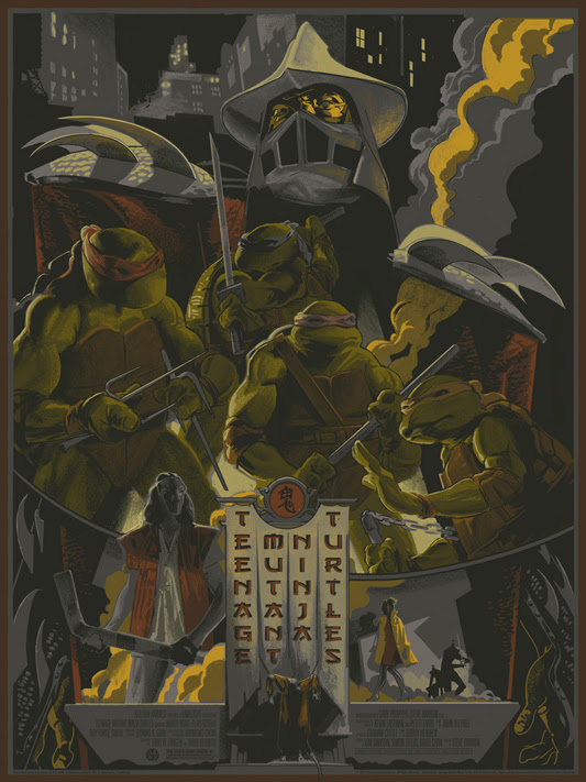 「ティーンエイジ・ミュータント・ニンジャ・タートルズ」 Teenage Mutant Ninja Turtles Poster by Rich Kelly.  18"x24" screen print.  Hand numbered. Edition of 300.  Printed by D&L Screenprinting.  US$45