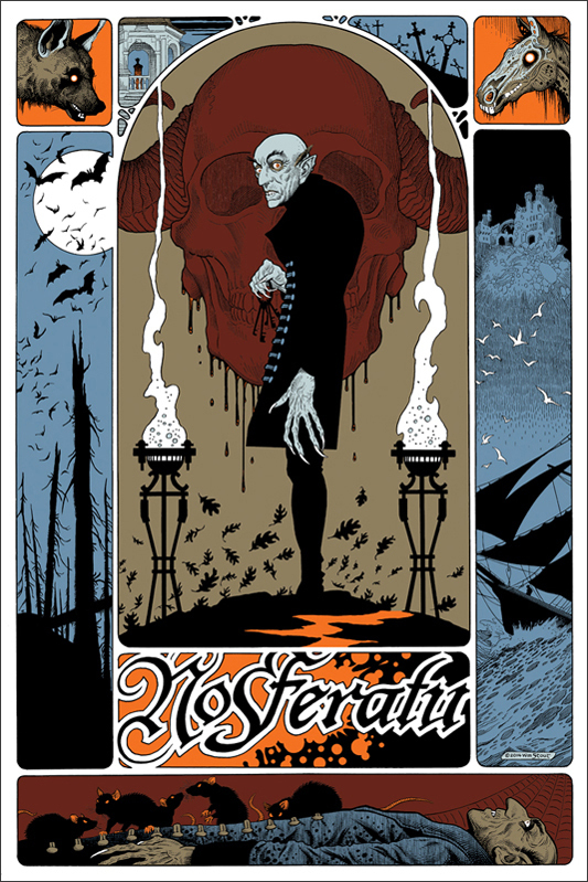 「吸血鬼ノスフェラトゥ」 Nosferatu Poster by William Stout.  24"x36" screen print. Hand numbered.  Edition of 275.  Printed by D&L Screenprinting.  US$50