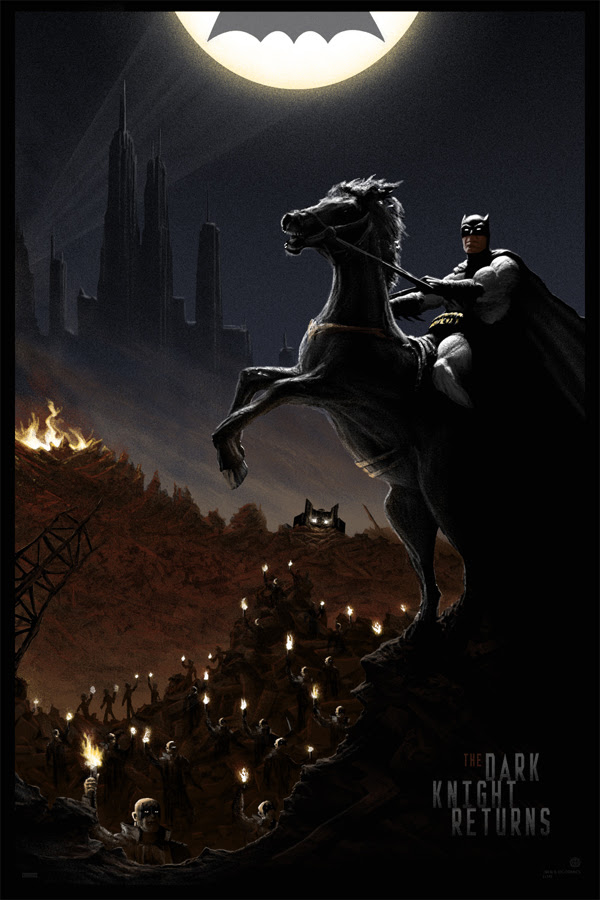 「バットマン: ダークナイト・リターンズ」 The Dark Knight Returns  by JC Richard.  24”x36” screen print. Hand Numbered. Edition of 275.  Printed by D&L Screenprinting.  US$50